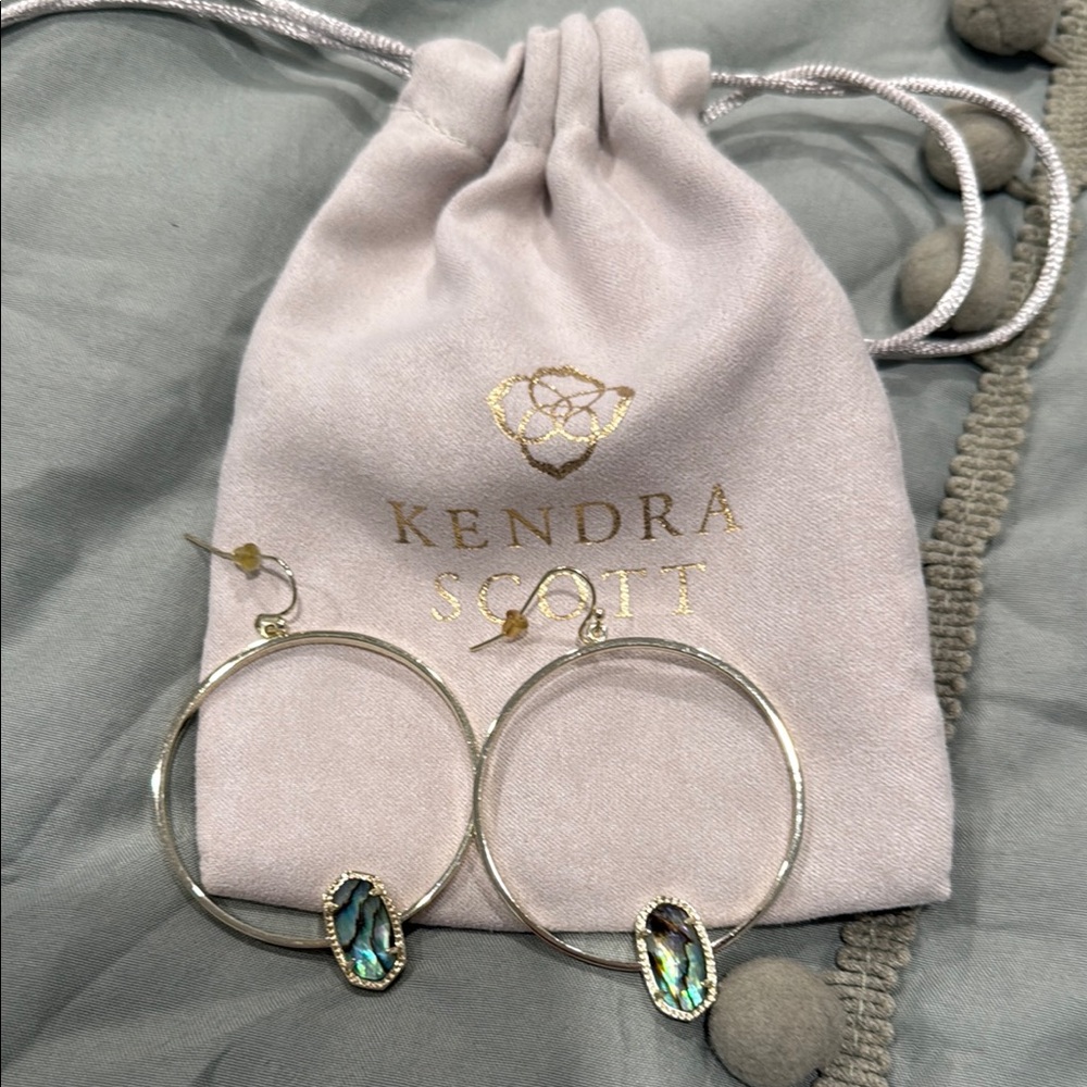 Kendra Scott Silver and Green Hoop Earrings with Crystal Accents